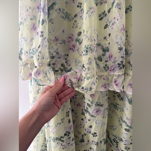 MAC DUGGAL Green Floral Chiffon Tiered Ruffle Dress 6 - Picture 12 of 16